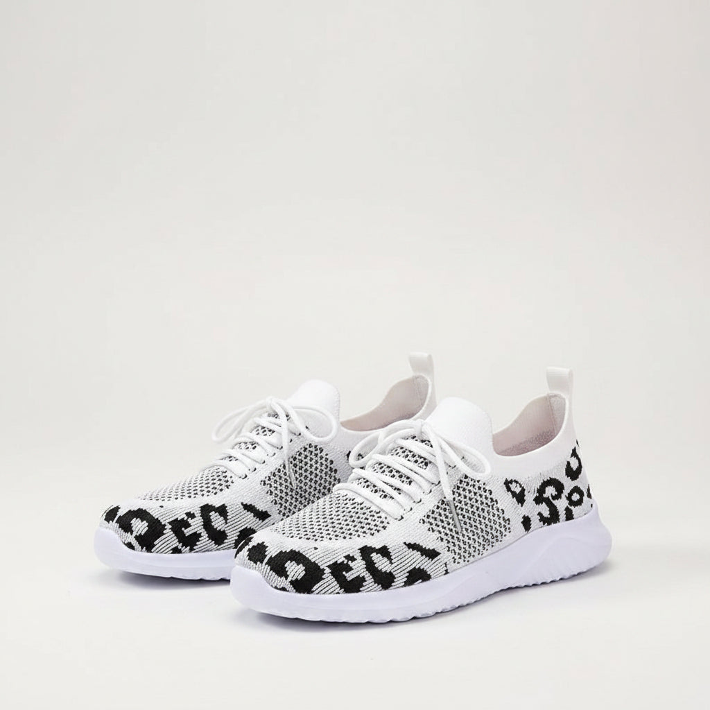 White Shoes Women Leopard Print Lace-up Sneakers Sports - cas7m