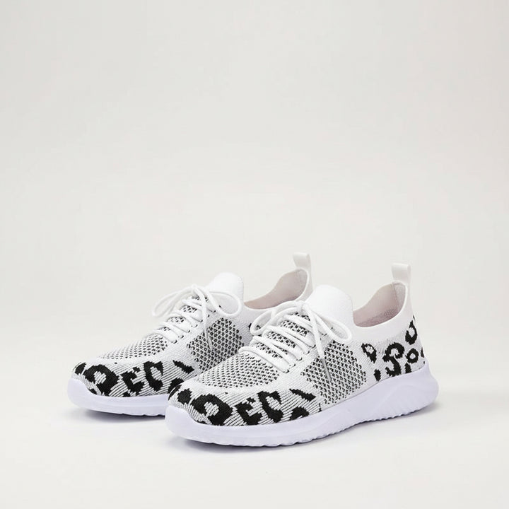 White Shoes Women Leopard Print Lace-up Sneakers Sports - cas7m