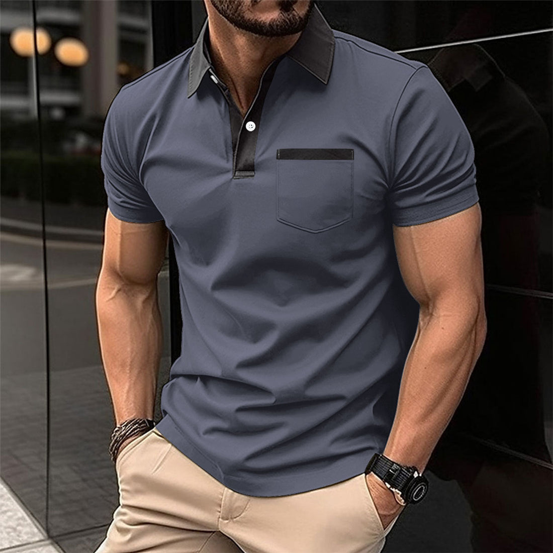 Slim Chest Pocket Short Sleeve Men - cas7m