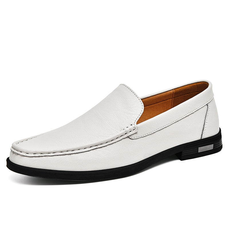 British Casual White Shoes Business Formal Wear Slip-on Hollowed-out Breathable Leather Shoes - cas7m