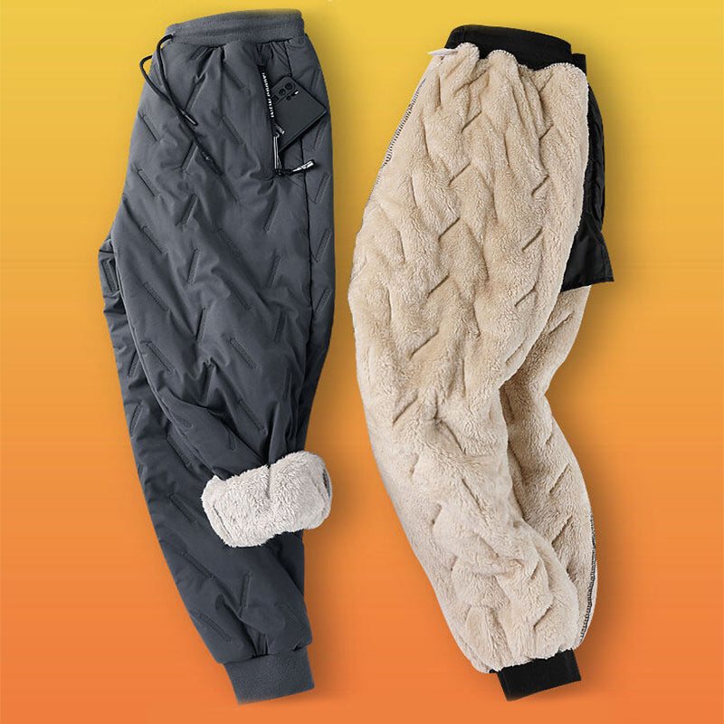 Men's Trousers Winter Velvet Thickening Loose Fleece Pants With Zip Pocket Large Size Windproof Warm Jogging Pants - cas7m