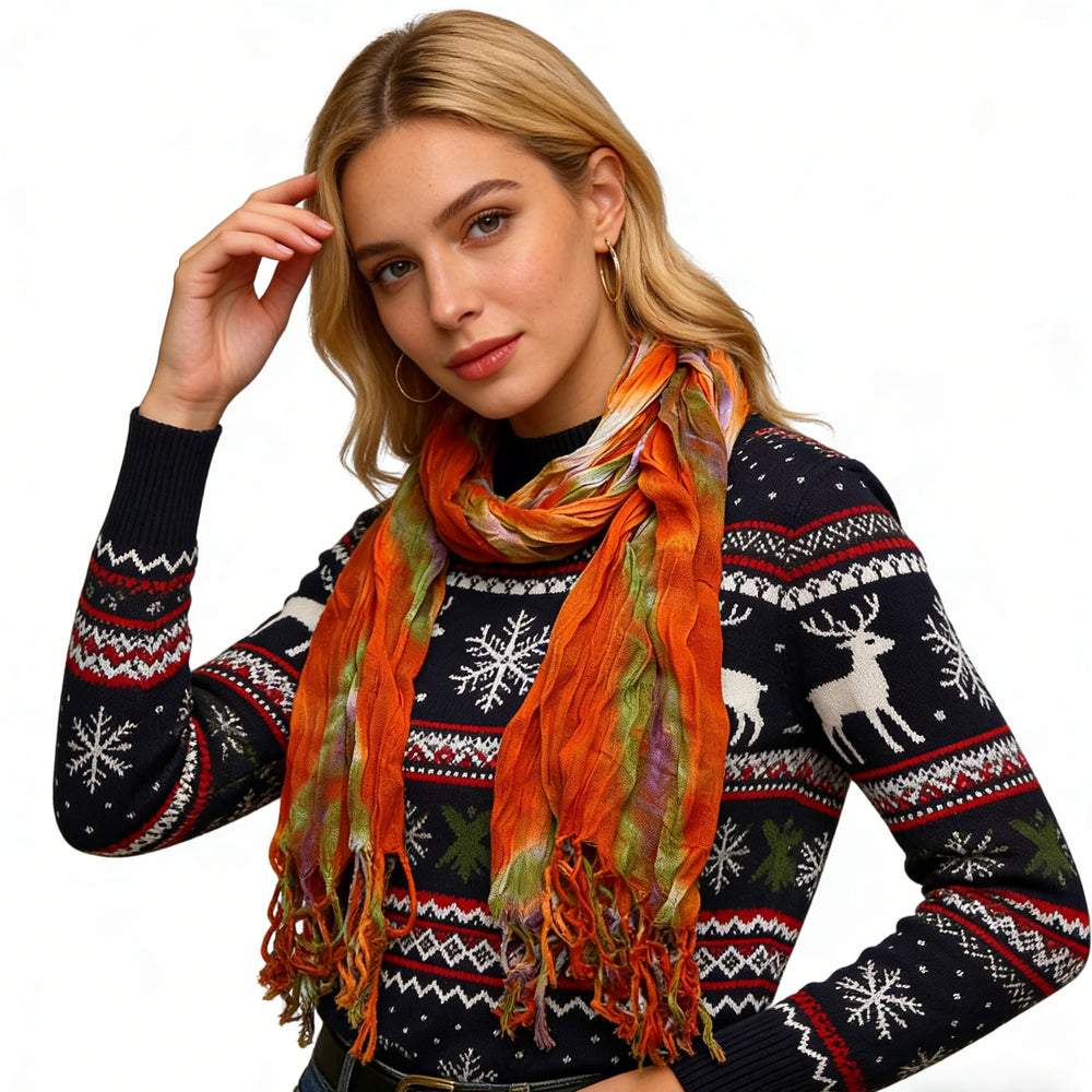 2pcs Lightweight Dress Scarf,Bold Orange Red Floral Pattern,pop To Neutrals,Versatile Everyday Scarf ,Pairs With All Casual Outfits,Office Appropriate Subtlety For Women Men - cas7m