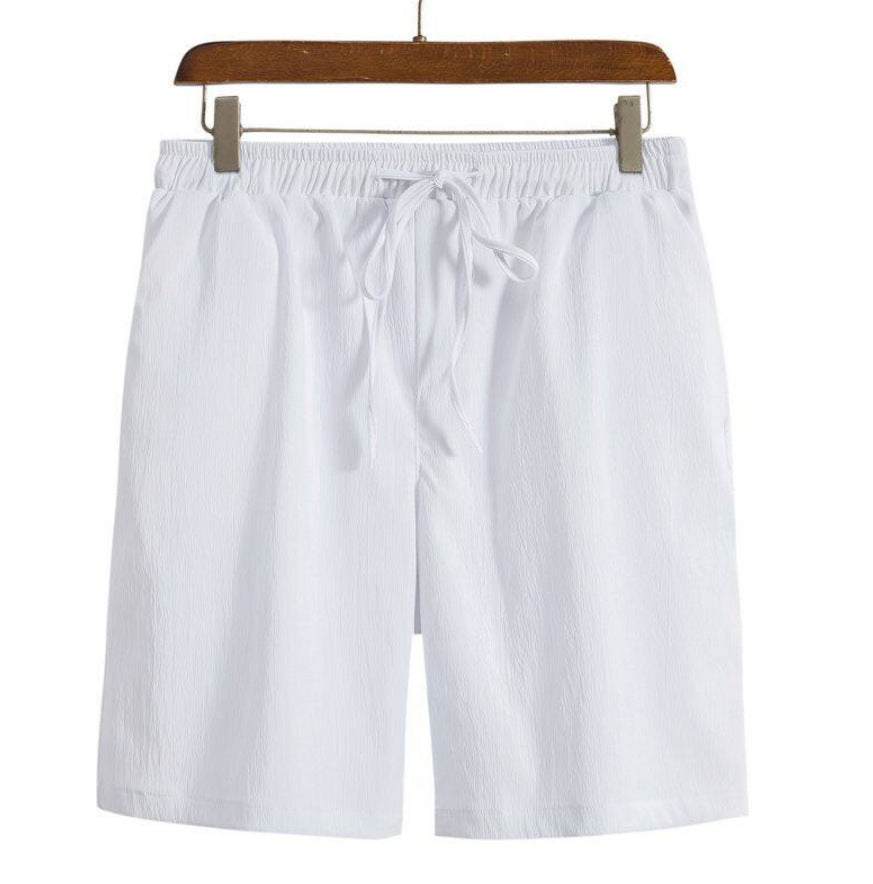 Cotton-linen Shorts Japanese-style Solid-color Casual Drawstring Beach Pants For Men - cas7m