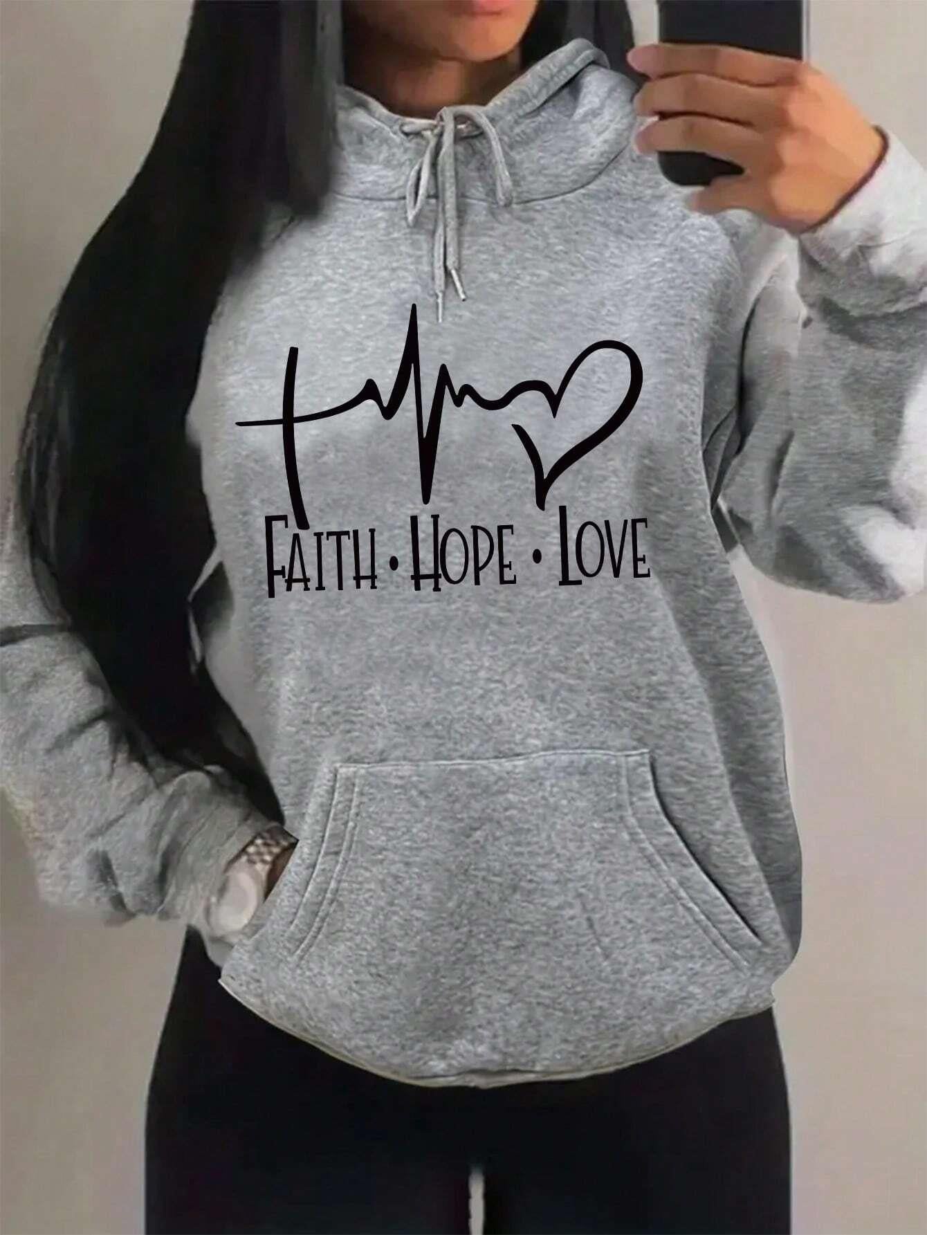 Faith Hope Love Letter Graphic Women Hoodie - cas7m