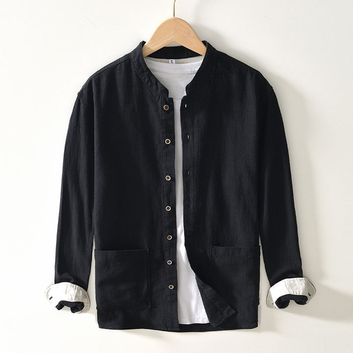 Chinese-style Stand Collar Ramie Long-sleeved Shirt Breathable Linen Casual Chinese-style Shirt For Men - cas7m