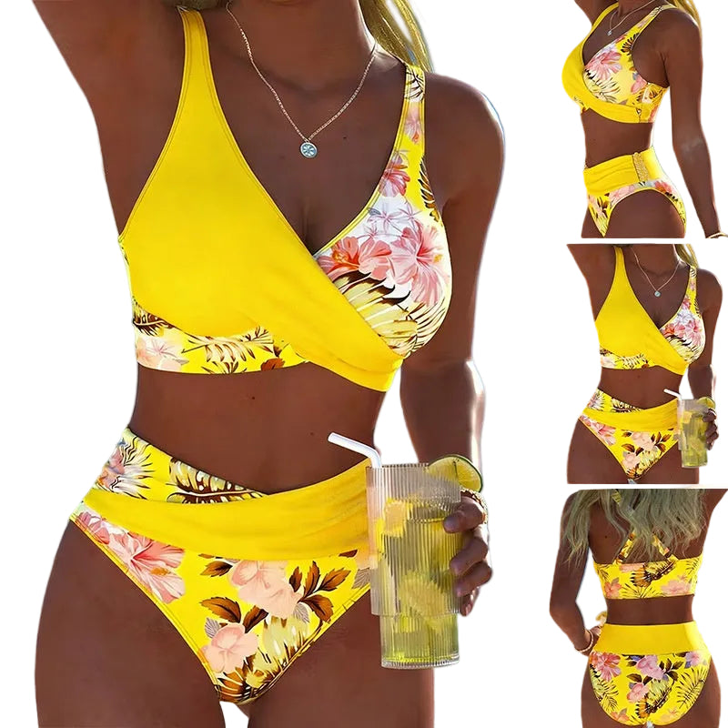 Women's Floral Print Bikini Casual Set - cas7m