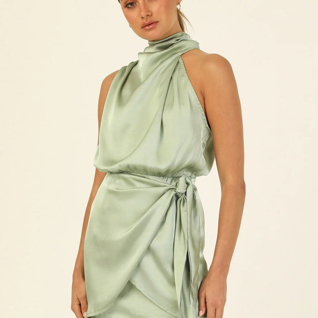 Elegant Halter Neck Dress Fashion Sleeveless Waist-tied Short Dresses For Evening Party Clothing Women - cas7m