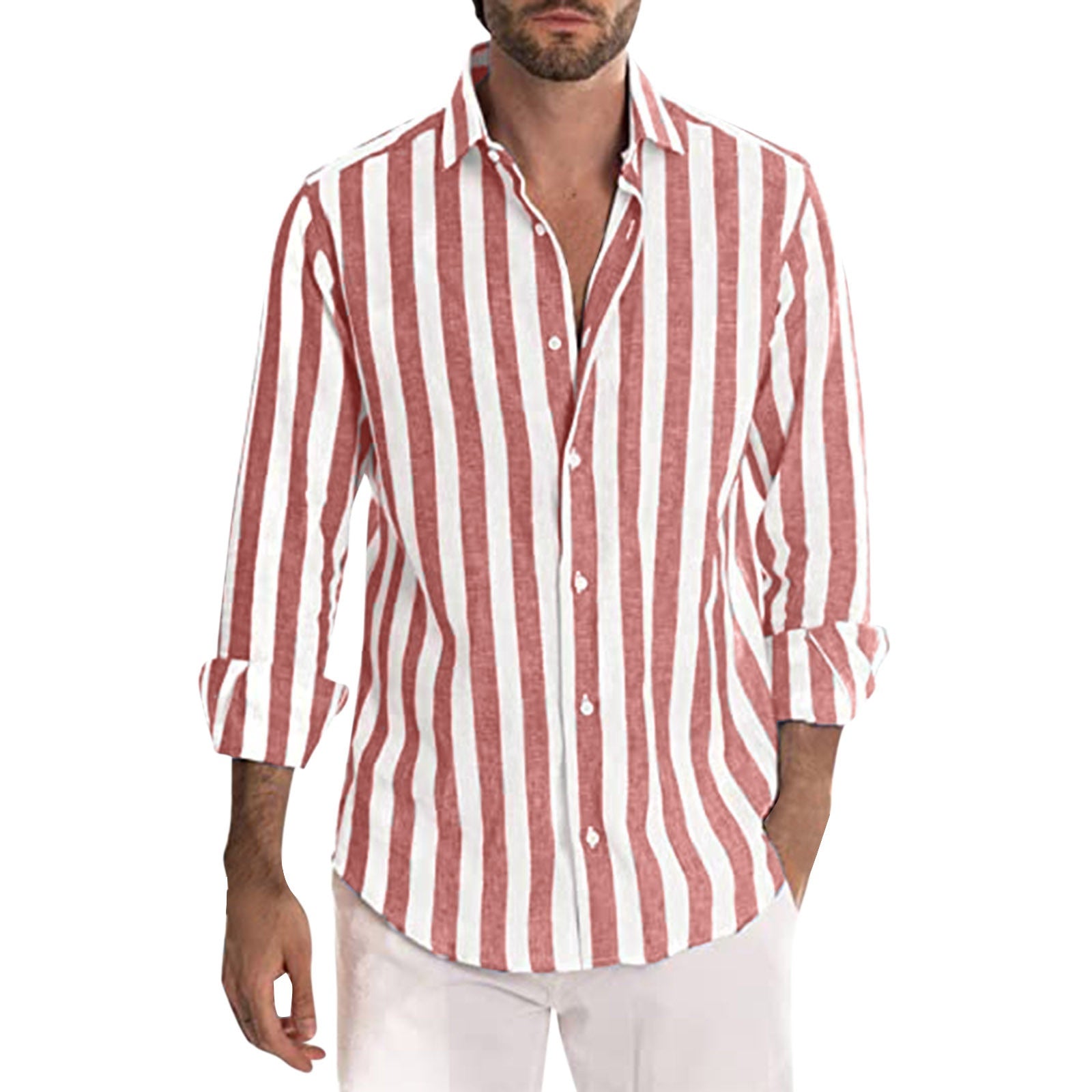 Striped Print Shirt Casual Loose Long-sleeved Shirt Men's Clothing - cas7m