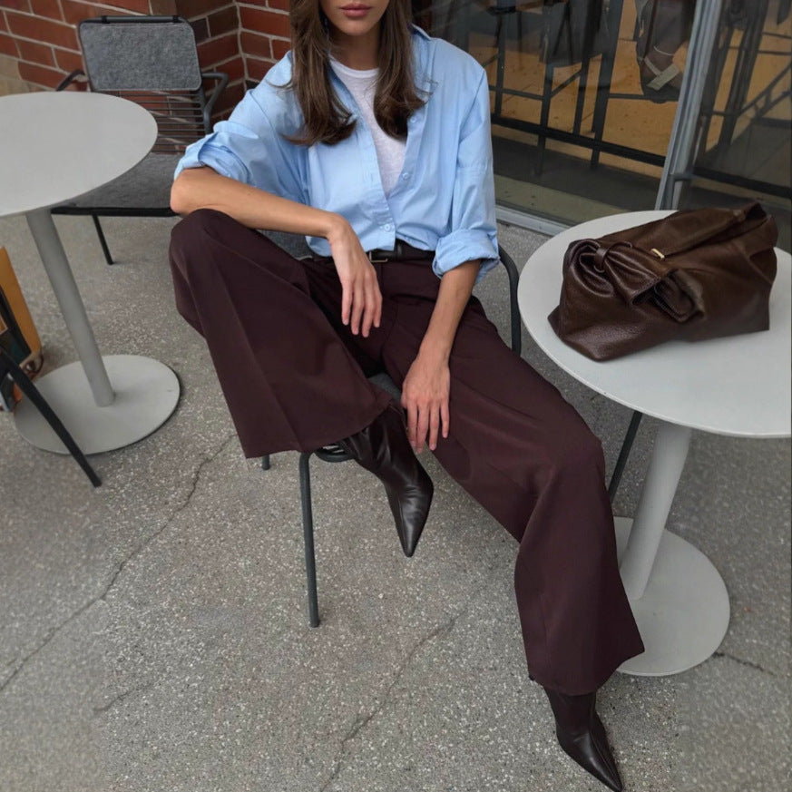 High Waist Mopping Commuter Draped Suit Pants - cas7m