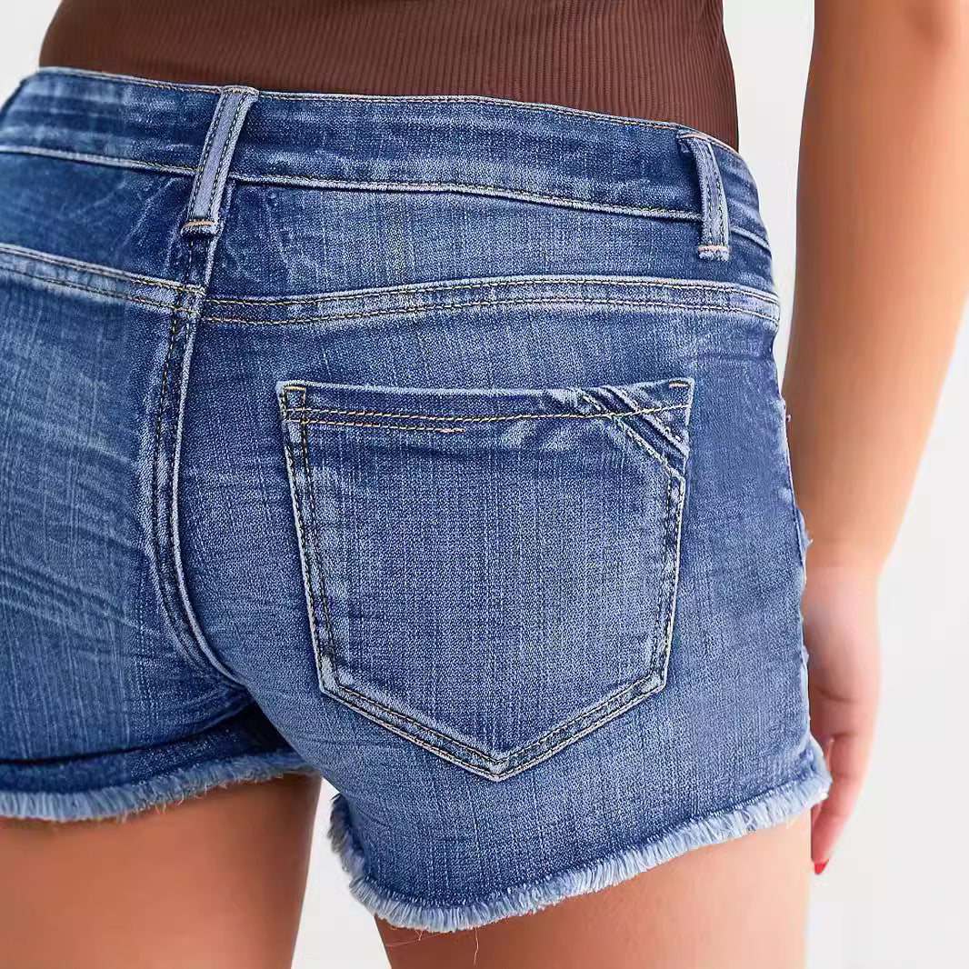 Ladies Ripped Wadding Button Shorts - cas7m
