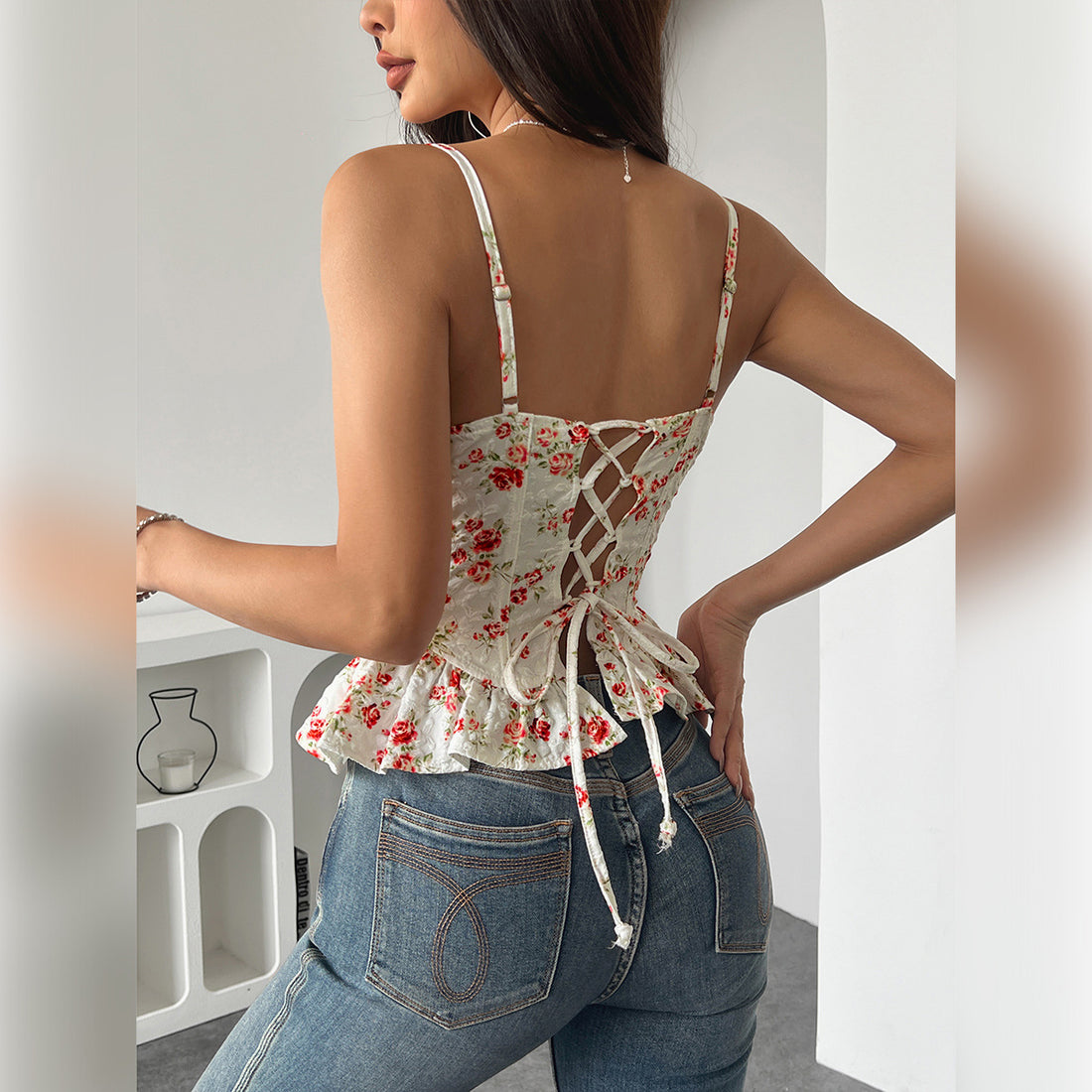 Women's Floral-print Asymmetrical Ruffled Top - cas7m