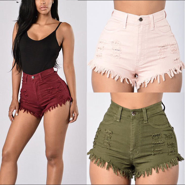 Stretch Sexy Frayed Denim Shorts Women's Hot Pants - cas7m