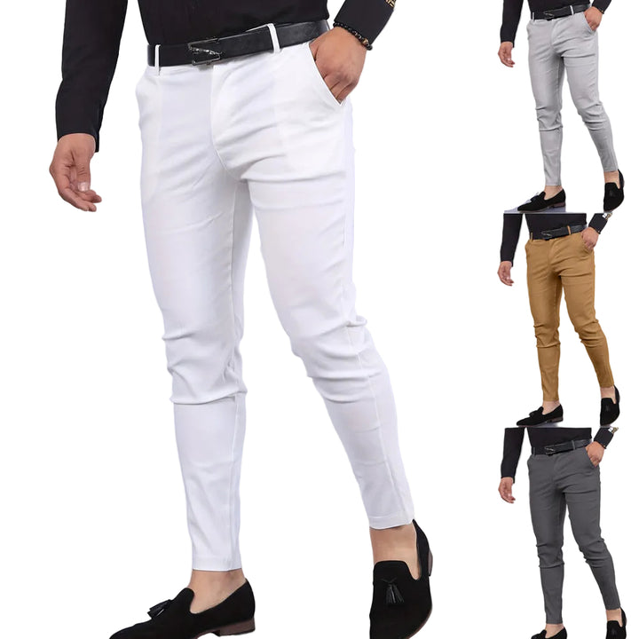 Men's Solid Color Faux Pocket Formal Casual Pants - cas7m