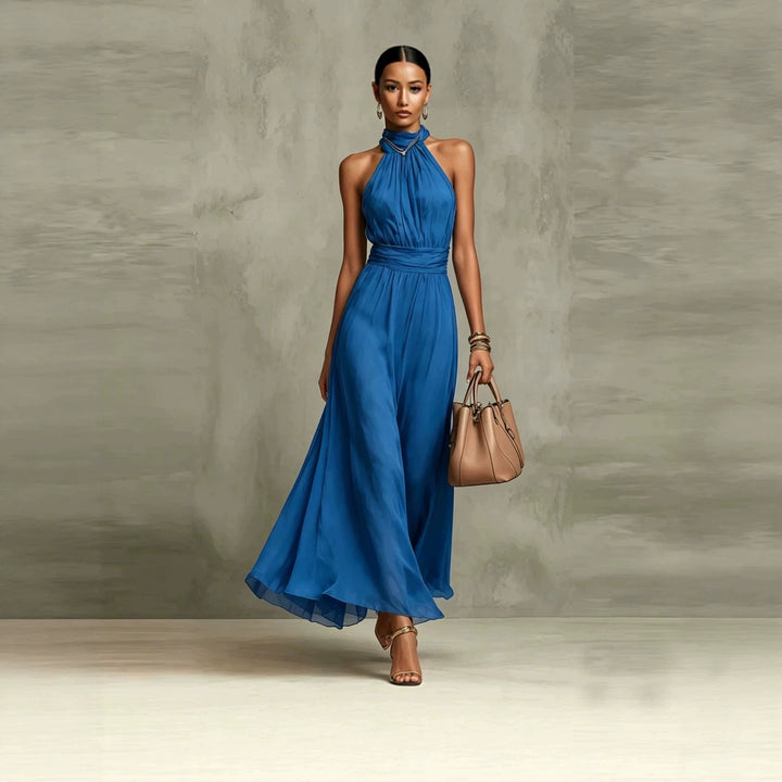 Resort-style Waist-cinching Figure-flattering Pleated Dress - cas7m
