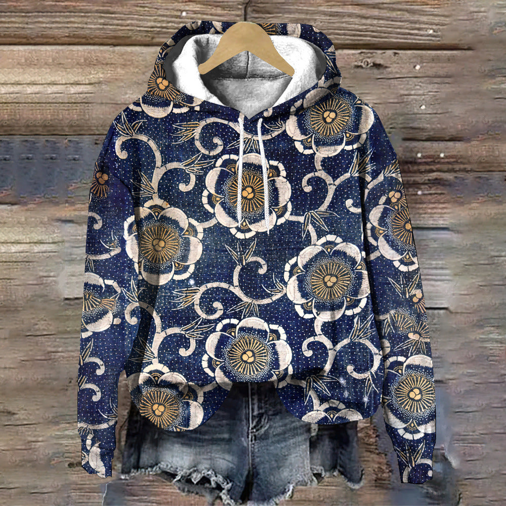 Stylish Floral-patterned Loose-fitting Designer Hoodie For Fall - cas7m