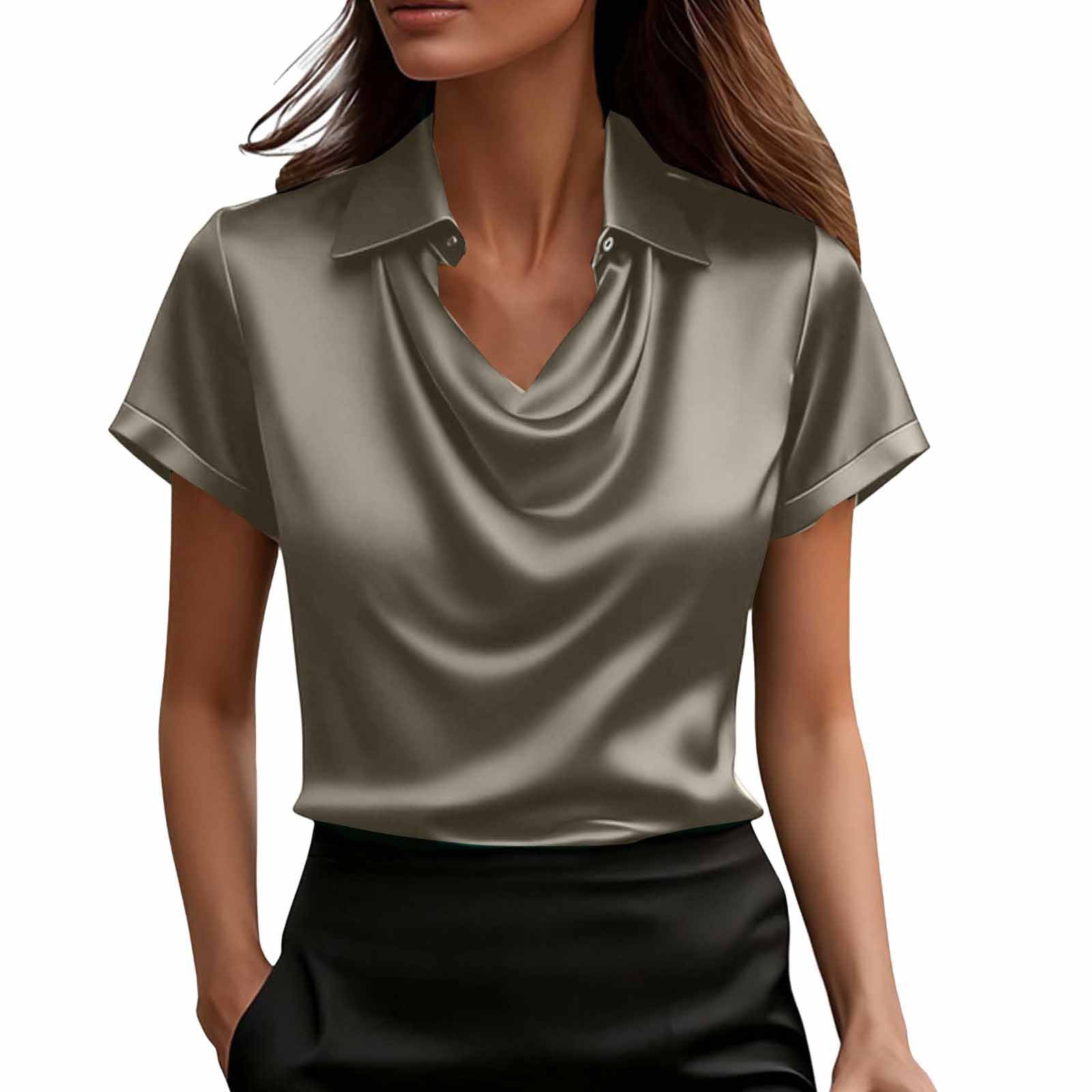 Fashion Short-Sleeved Shirt Summer Casual Solid-Color Lapel Tops Women's Clothing - cas7m