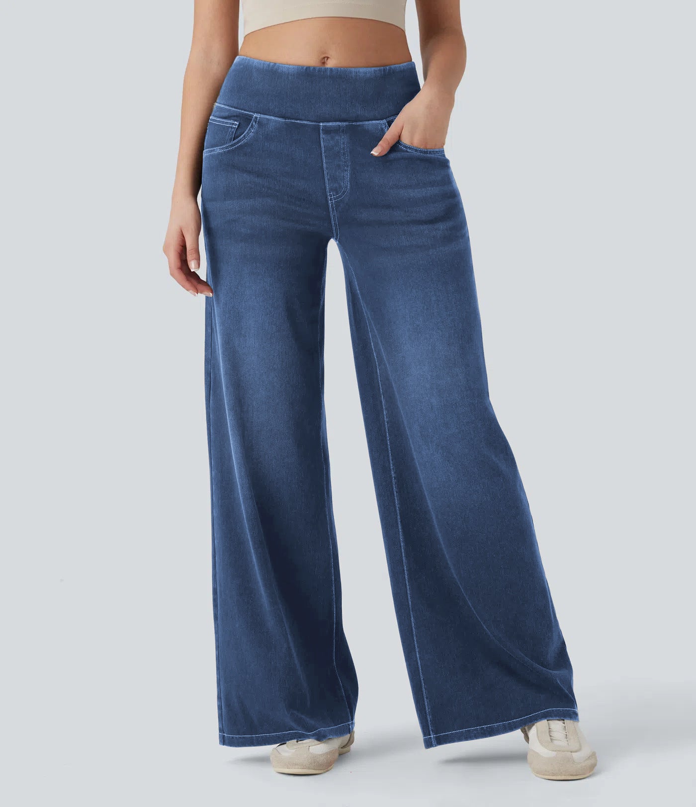 High-waisted Loose-fit Stretchy Wide-leg Jeans For Women - cas7m