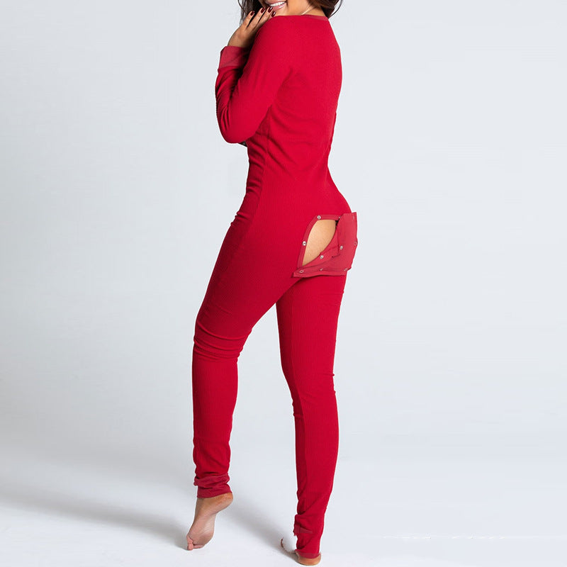 European And American Sexy Long-sleeved One-piece Trousers - cas7m