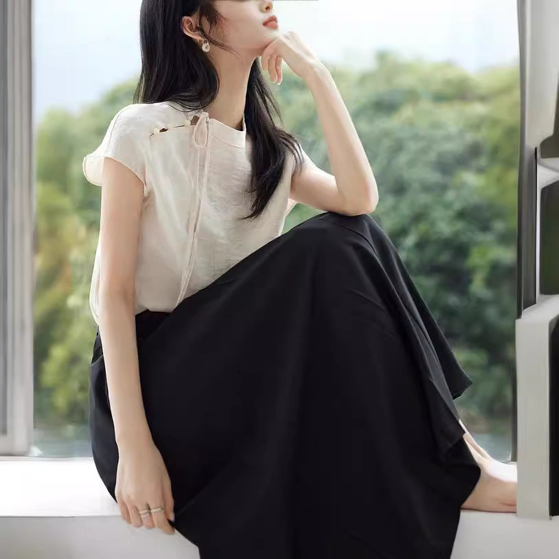 Mint Mamba New Chinese-style Intellectual Artistic Linen Short-sleeve Shirt For Women - cas7m