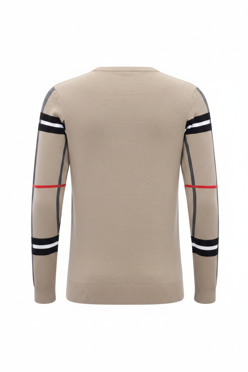 Slim-fit Contrast Colors Round Neck Base Knitwear Men's Sweater - cas7m