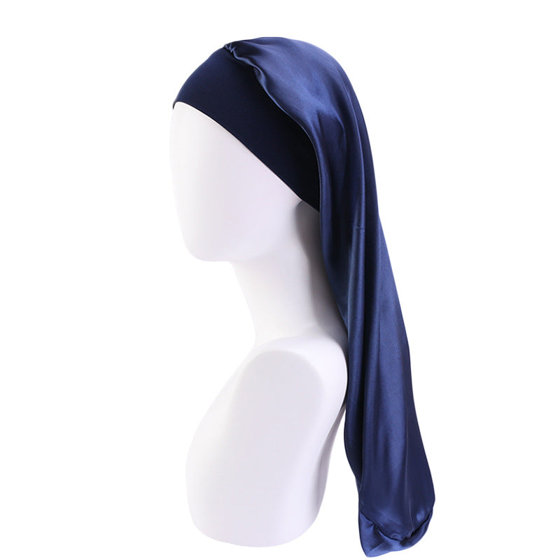 Women's Elastic Wide-brimmed Satin Long Tube Nightcap - cas7m