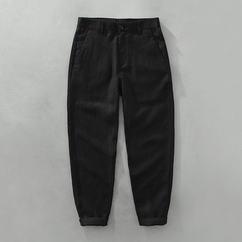Pure Linen Pants Men's Loose Casual Cropped Pants - cas7m