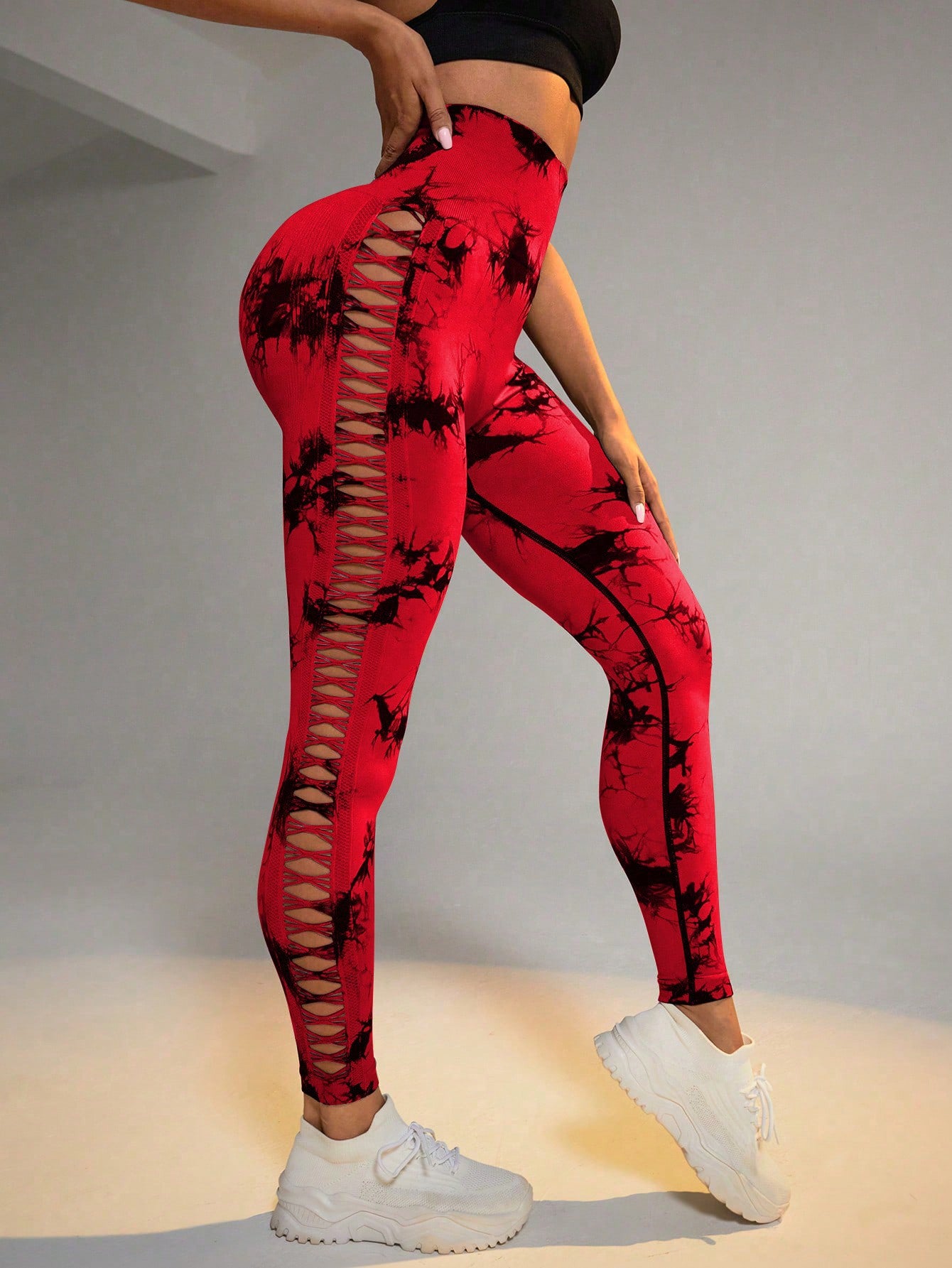 Hollow Tie Dye Printed Yoga Pants High Waist Butt Lift Seamless Sports Gym Fitness Leggings Slim Pants For Women Tight Trousers - cas7m