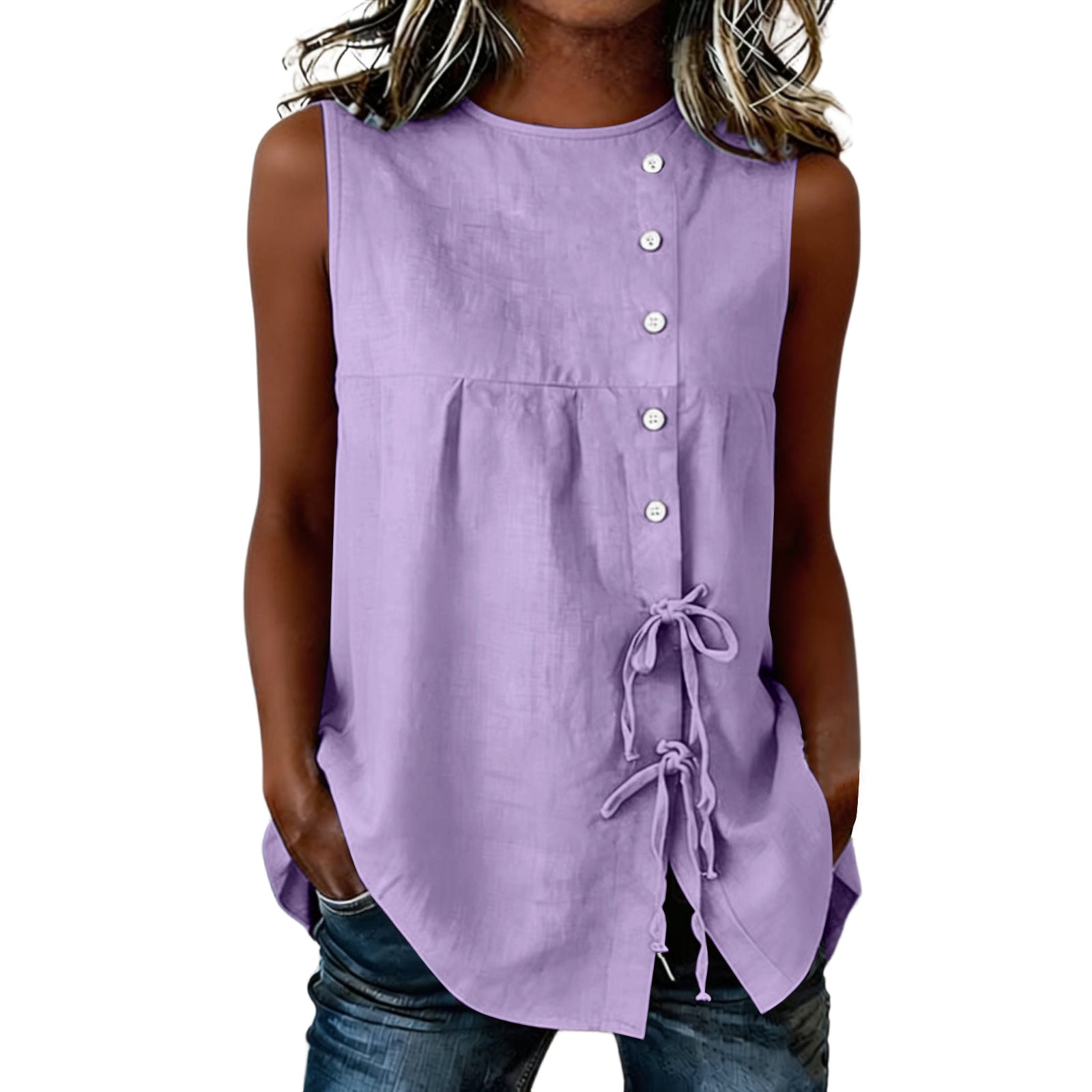 Loose-fit Sleeveless Shirt Blouse For Women - cas7m