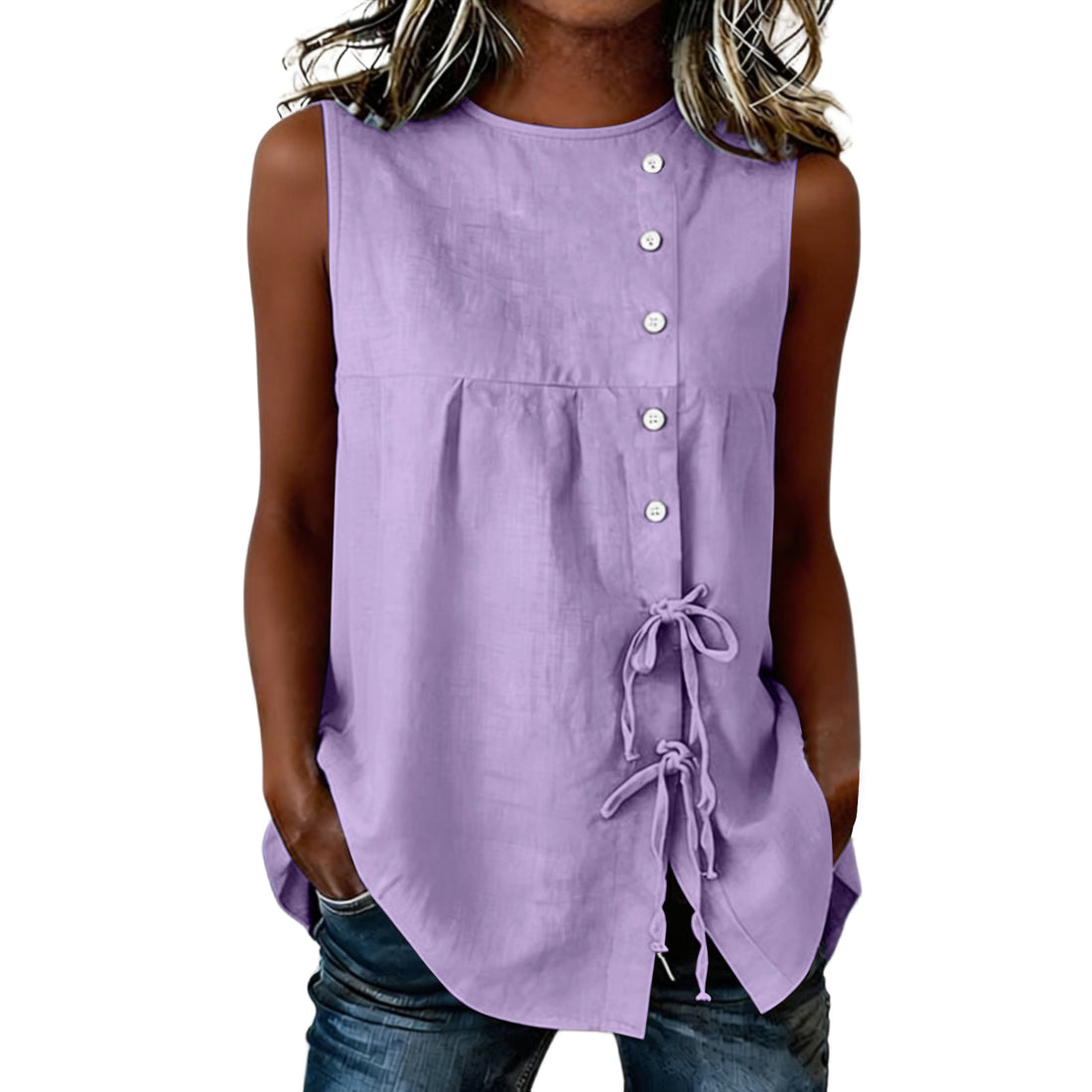 Loose-fit Sleeveless Shirt Blouse For Women - cas7m