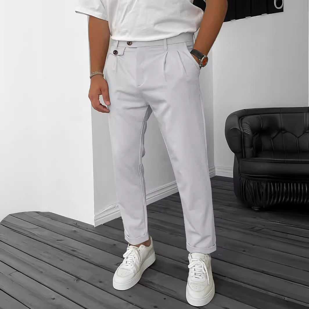Men's Solid Color Casual Tappered Business Pants - cas7m