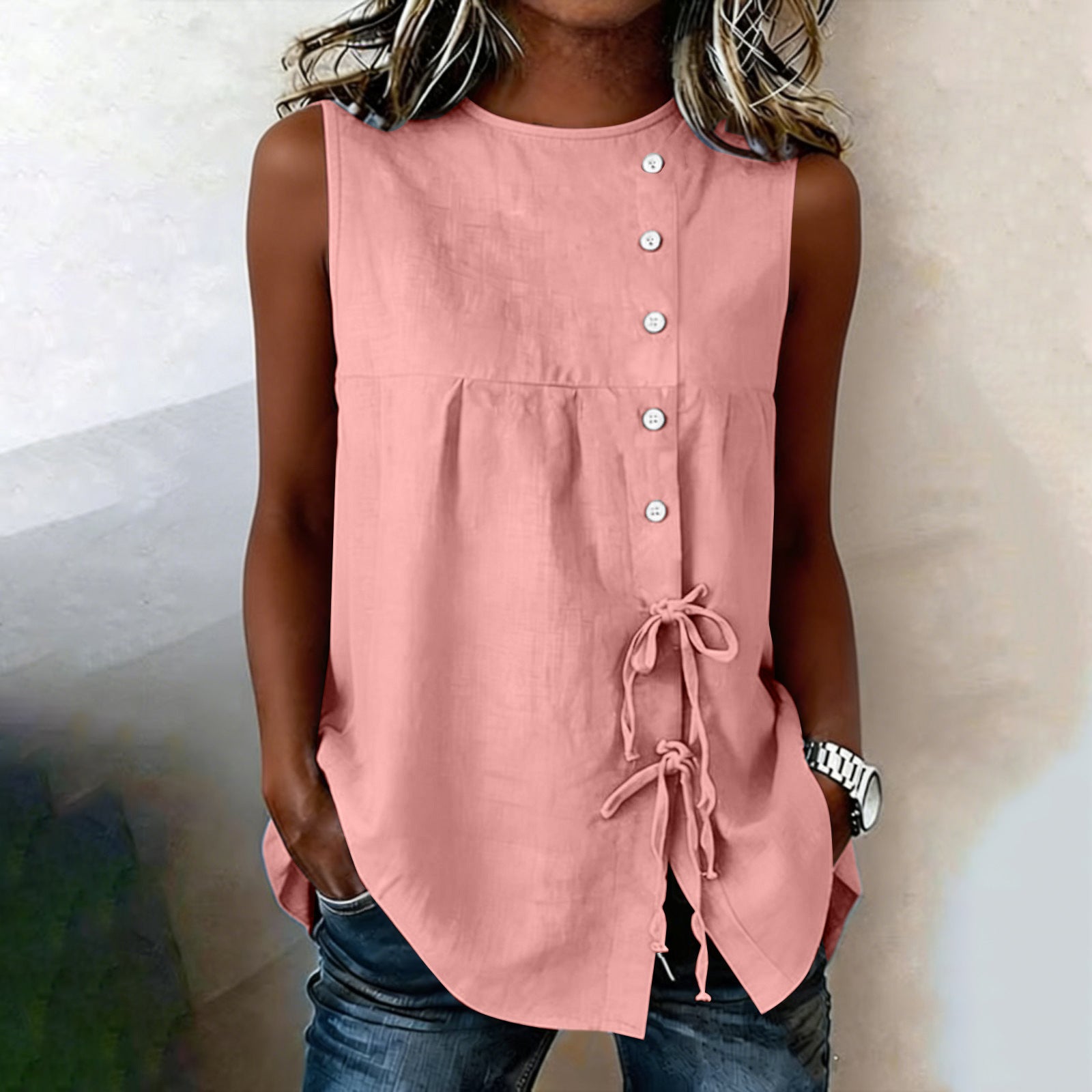 Loose-fit Sleeveless Shirt Blouse For Women - cas7m