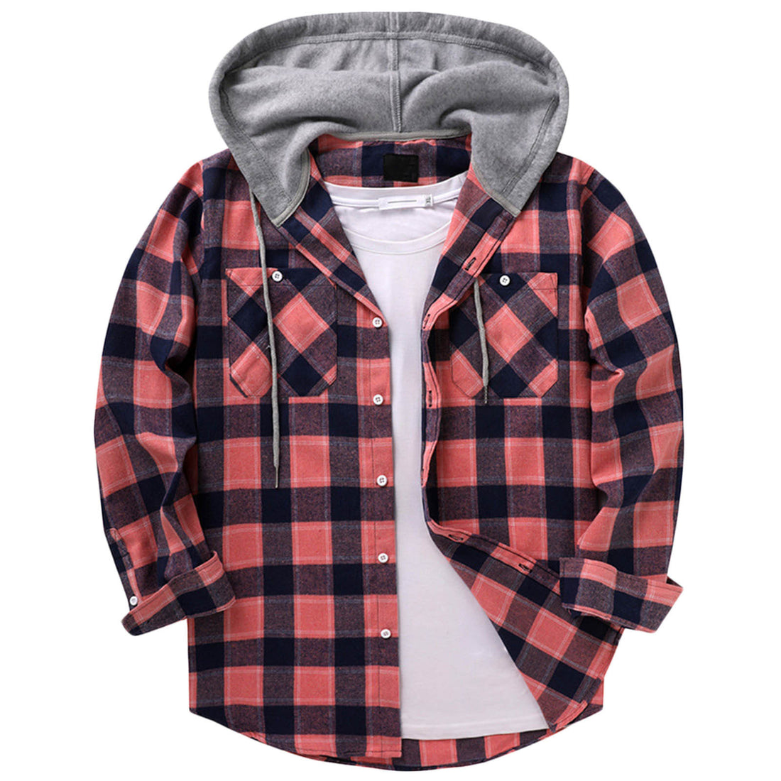 Hooded Plaid Shirt Men's Casual - cas7m