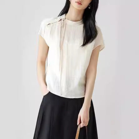 Mint Mamba New Chinese-style Intellectual Artistic Linen Short-sleeve Shirt For Women - cas7m