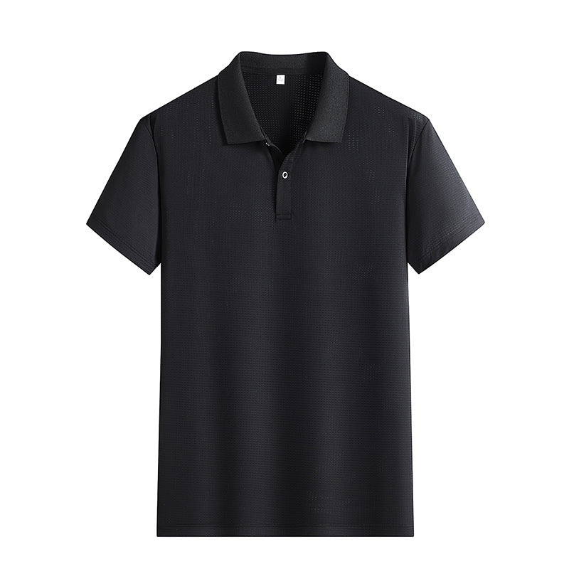 Men's Solid Color Short-sleeved Polo Shirt Ice Silk Men's Clothing - cas7m
