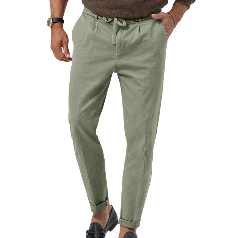 Casual Drawstring Pants Men's Business Straight Solid Color Suit Pants - cas7m