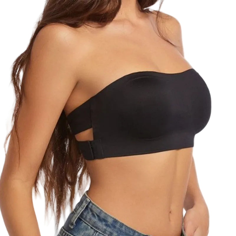 Women's Strapless Cross Side Buckle Non-slip Band Ice Ribbon Chest Pad - cas7m