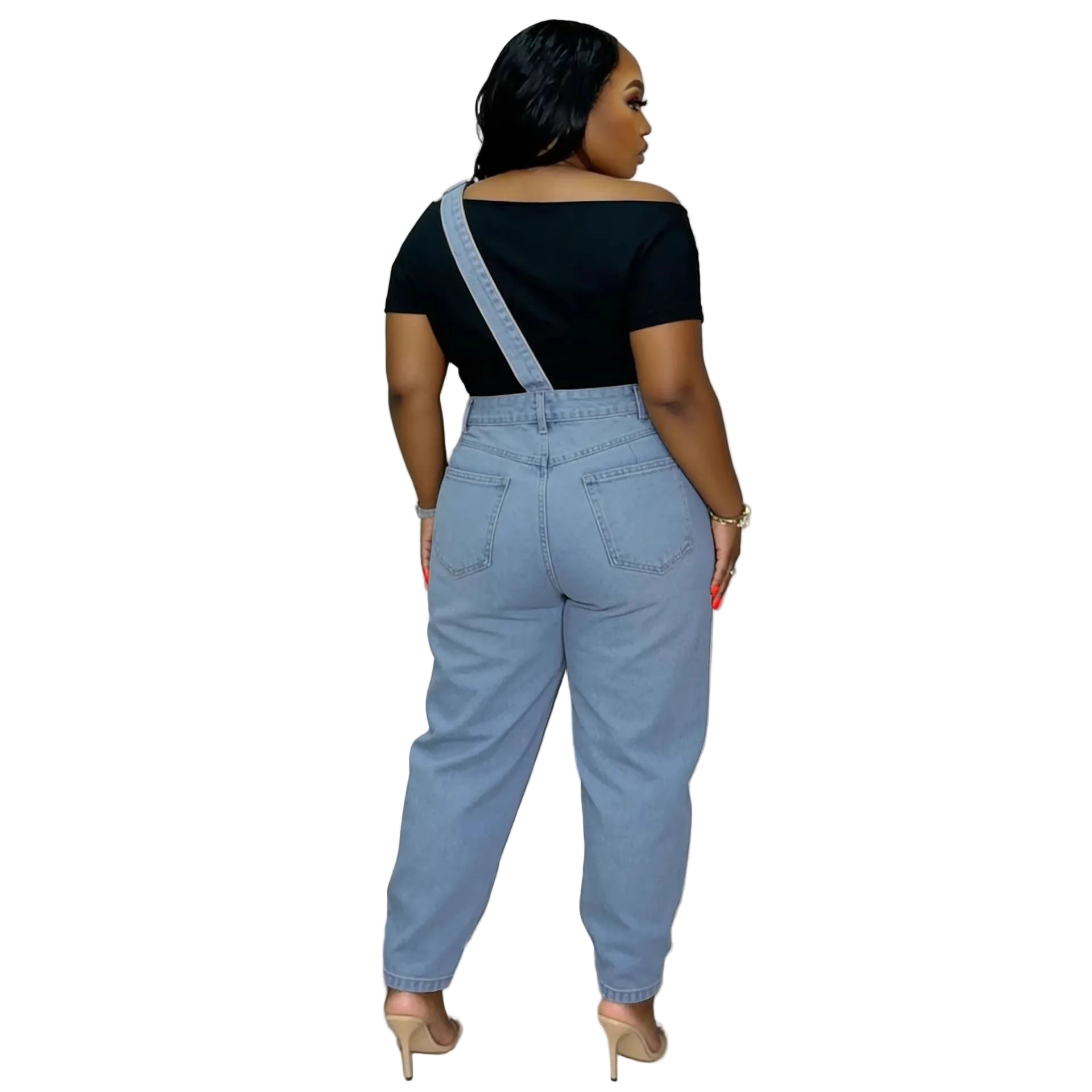 Single Shoulder Strap Washed Straight Leg Jeans Pants