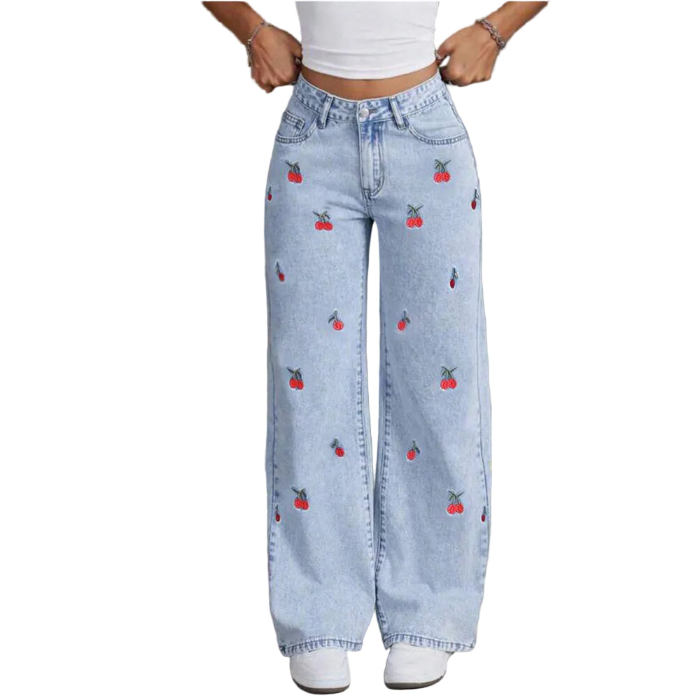 Vintage Denim Pants High-Fall Straight Loose Wide Leg Long Trousers Trendy