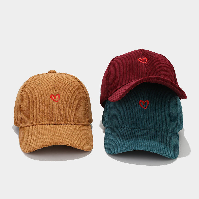 Spring And Autumn New Small Love Embroidered Corduroy Baseball Cap - cas7m