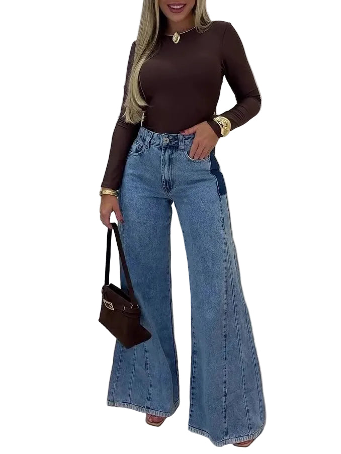 Trendy Light Blue High - Waisted Flared Jeans - cas7m