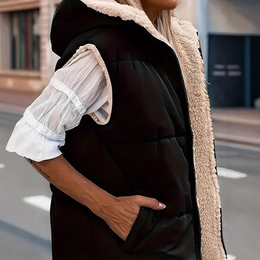 Hooded Double-sided Slim Fit Elegant Cardigan Vest - cas7m