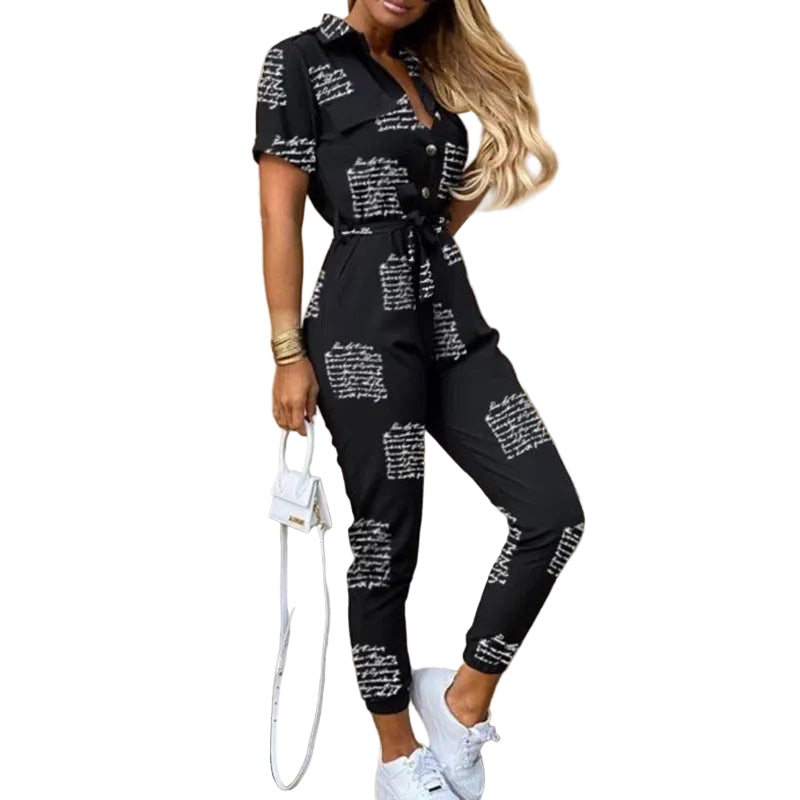 Printed Belt Work Overalls Short Sleeves - cas7m