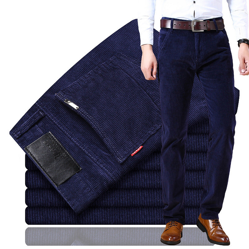 Men's Pockets Corduroy Trousers Winter Slim-fit Straight-leg Casual Pants Clothing - cas7m