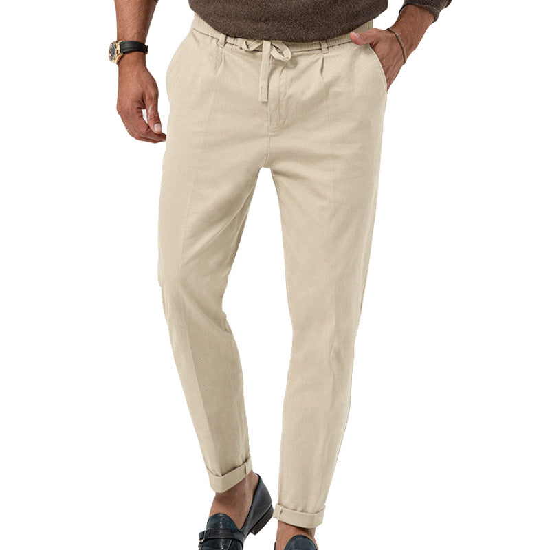 Casual Drawstring Pants Men's Business Straight Solid Color Suit Pants - cas7m