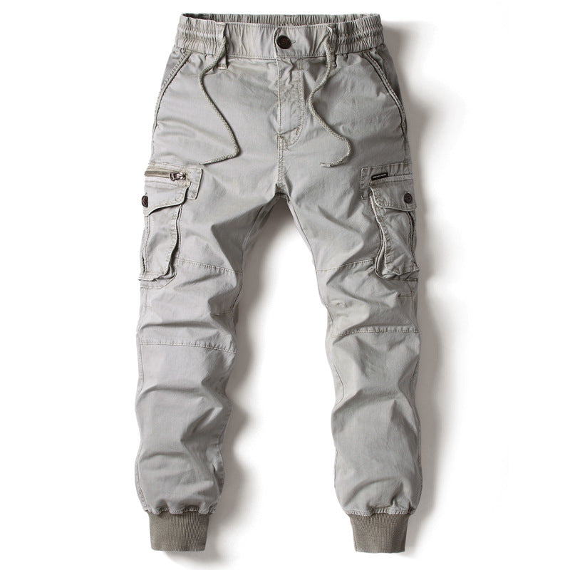 Solid Color Skinny Pants Multi-pocket Men's Working Pants - cas7m