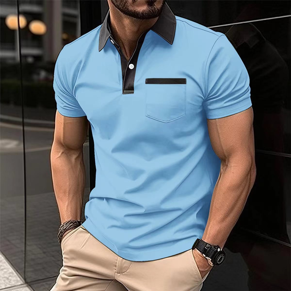 Slim Chest Pocket Short Sleeve Men - cas7m