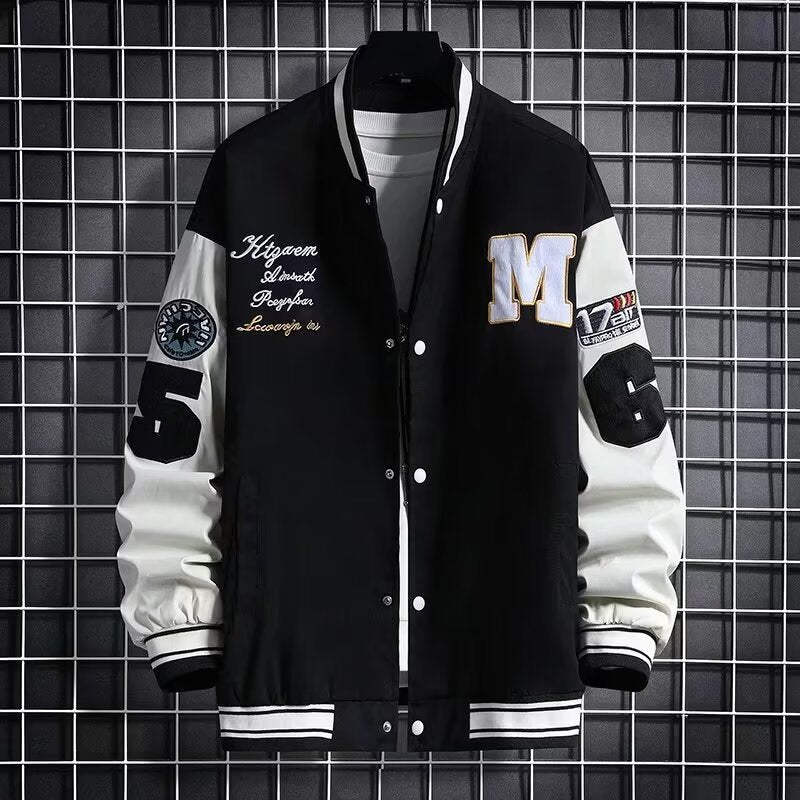 Men's Baseball Jacket Fashion Casual Letter Number Print Button-down Tops Streetwear Clothing - cas7m