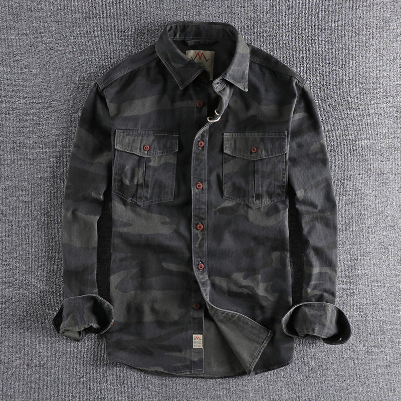 Washed Camouflage American Tooling Long-sleeved Shirt Men - cas7m