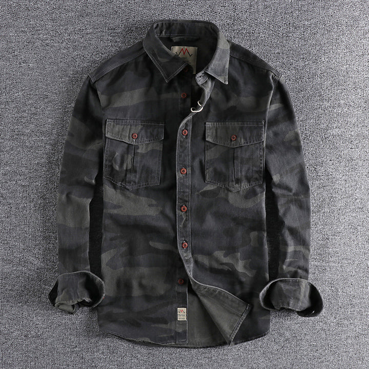 Washed Camouflage American Tooling Long-sleeved Shirt Men - cas7m