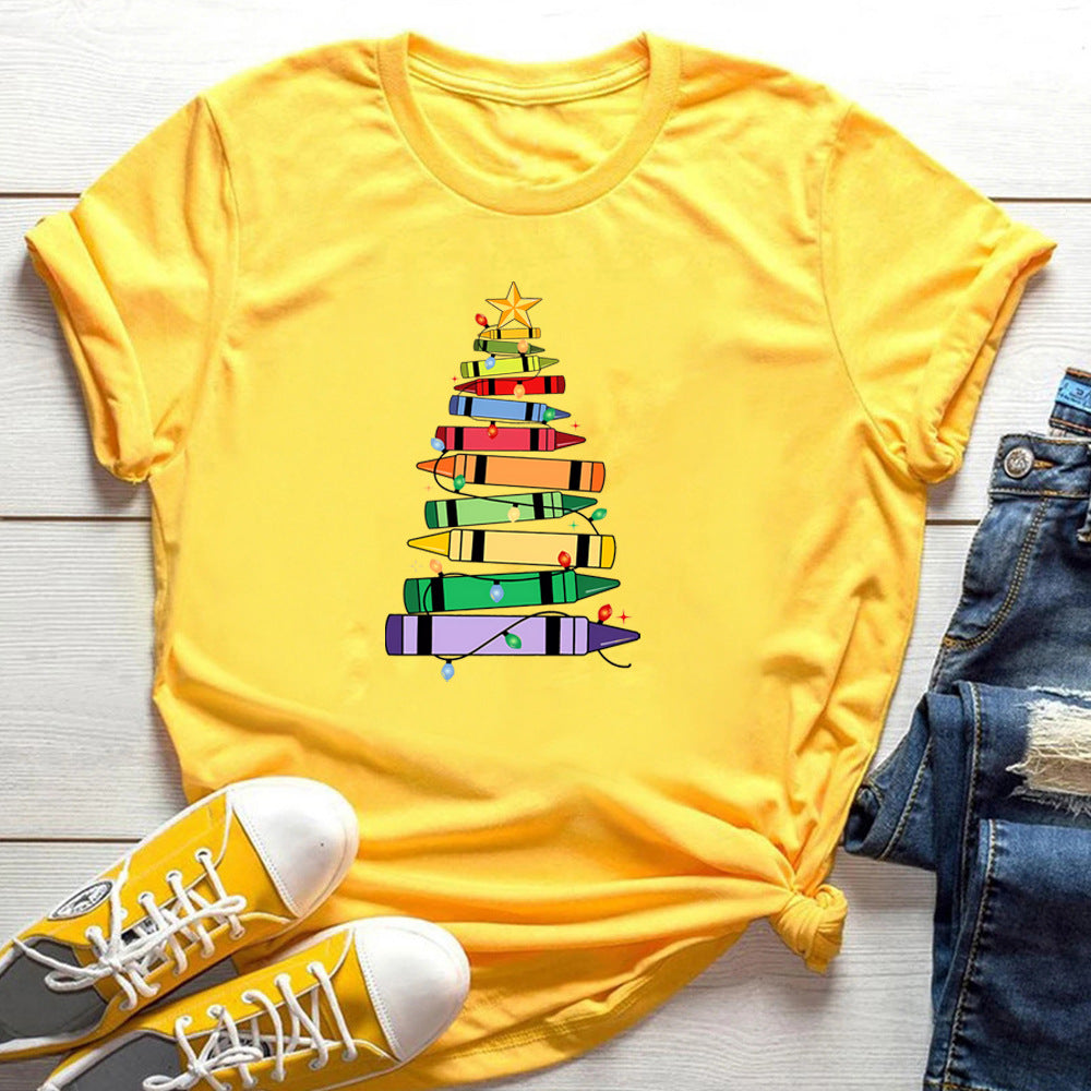 Crayon Christmas Tree Print Design Women's T-shirt - cas7m